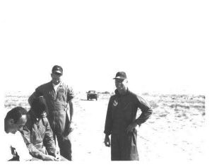unnk, Arthur Ambrose, Adron Ratliff, Maj Phillip Neal, 1965 at the airport in Bishop, CA. Lowell Maybrier photo