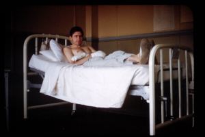 Alaska Bill Eckert with injured hands-late 1940s
